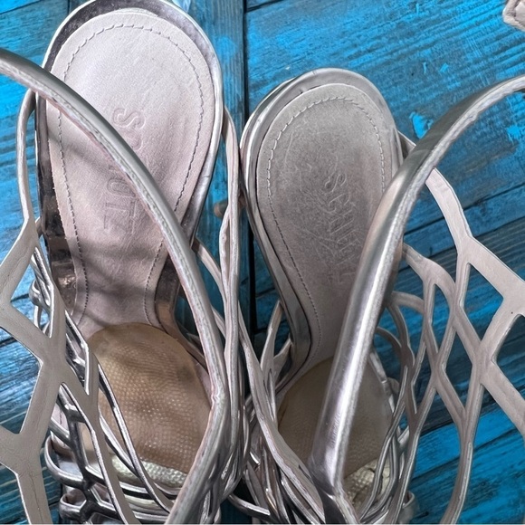 Schutz Juliana Gold High Heel Caged Open Dress Sandal Size 8 - Picture 9 of 16